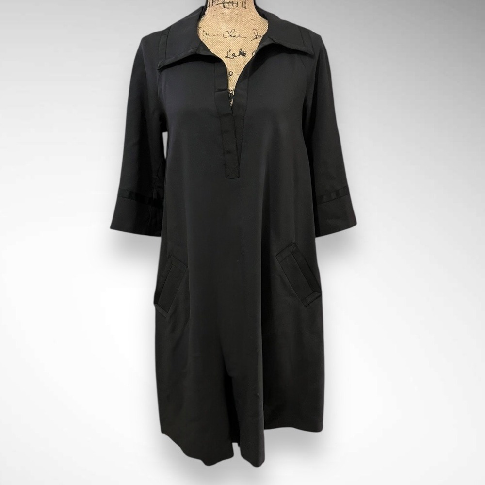 DIANE VON FURSTENBERG Black Wool‎ Blend 3/4 Sleeve Pocketed Shift Dress | EUC